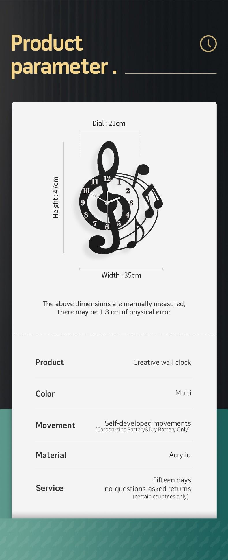 MEISD Musical Wall Clock Modern Music Design DIY Stickers Watch Quartz Silent