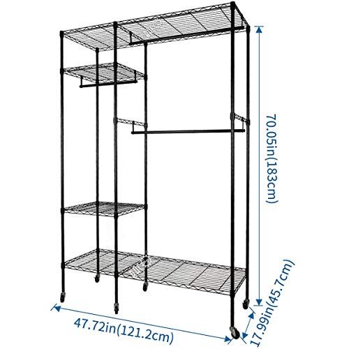Heavy Duty Rolling Clothes Rack with Hanger Bar Contains 10 s hooks