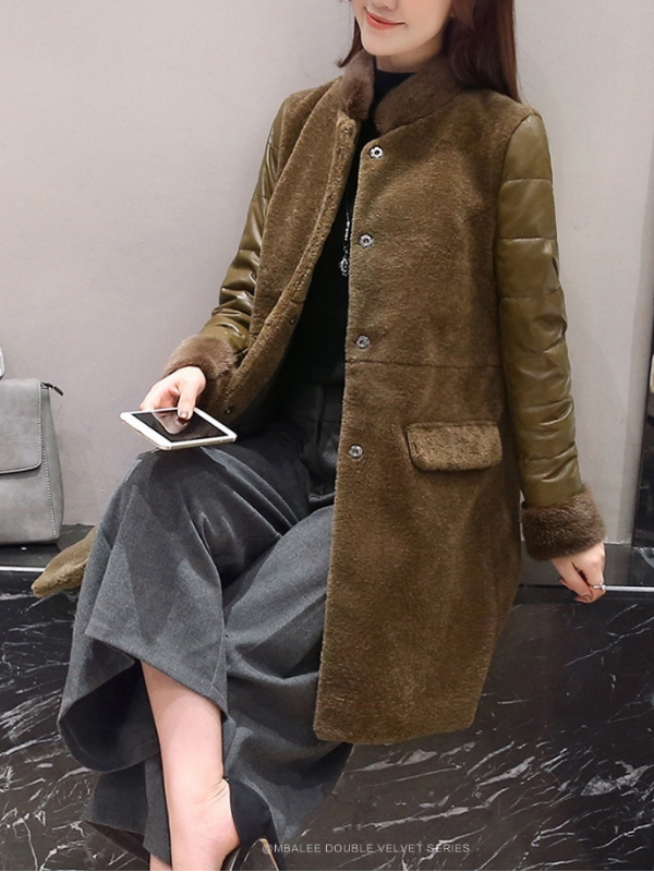 Warm Appliqued Stand Collar Vintage Bodycon Woolen Coat