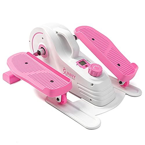Sunny Health & Fitness Pink Under Desk Elliptical Machine for Home Gym- Pink & White