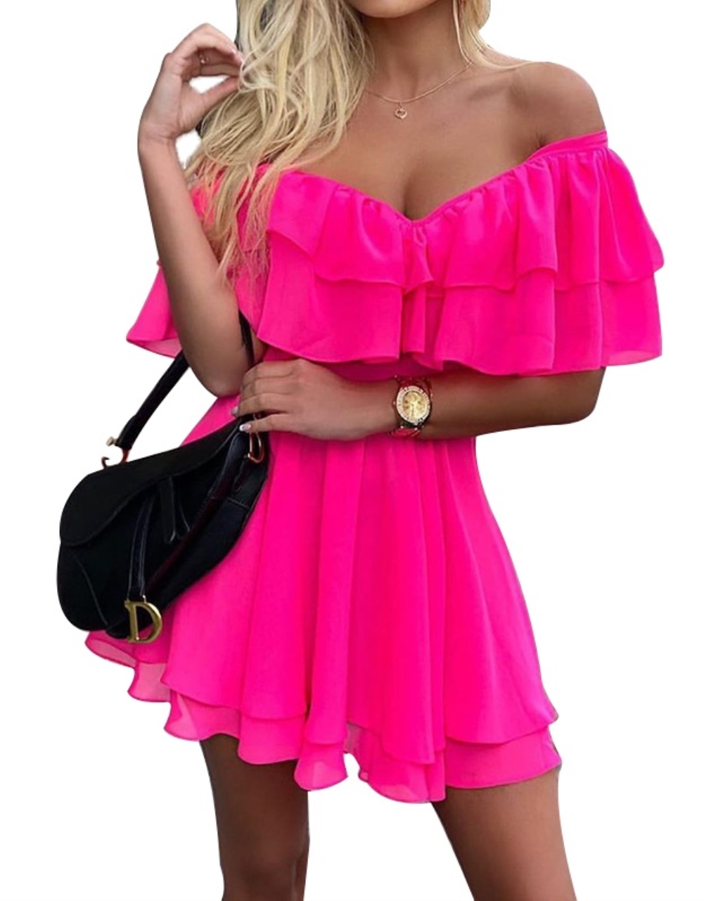 Summer Off Shoulder Short Layer Mesh Dress