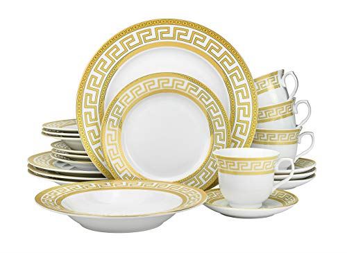 57 piece Dinnerware Dish Serving Set ��Greek Key Gold