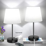 Set of 2 3-Way Dimmable Touch Control Table Lamp with 2 USB Ports &1 AC Outlet, Modern Nightstand Lamps with White Fabric Shade for Reading Bedroom Living Room Office Hotel, 2 A19 LED Bulbs Included