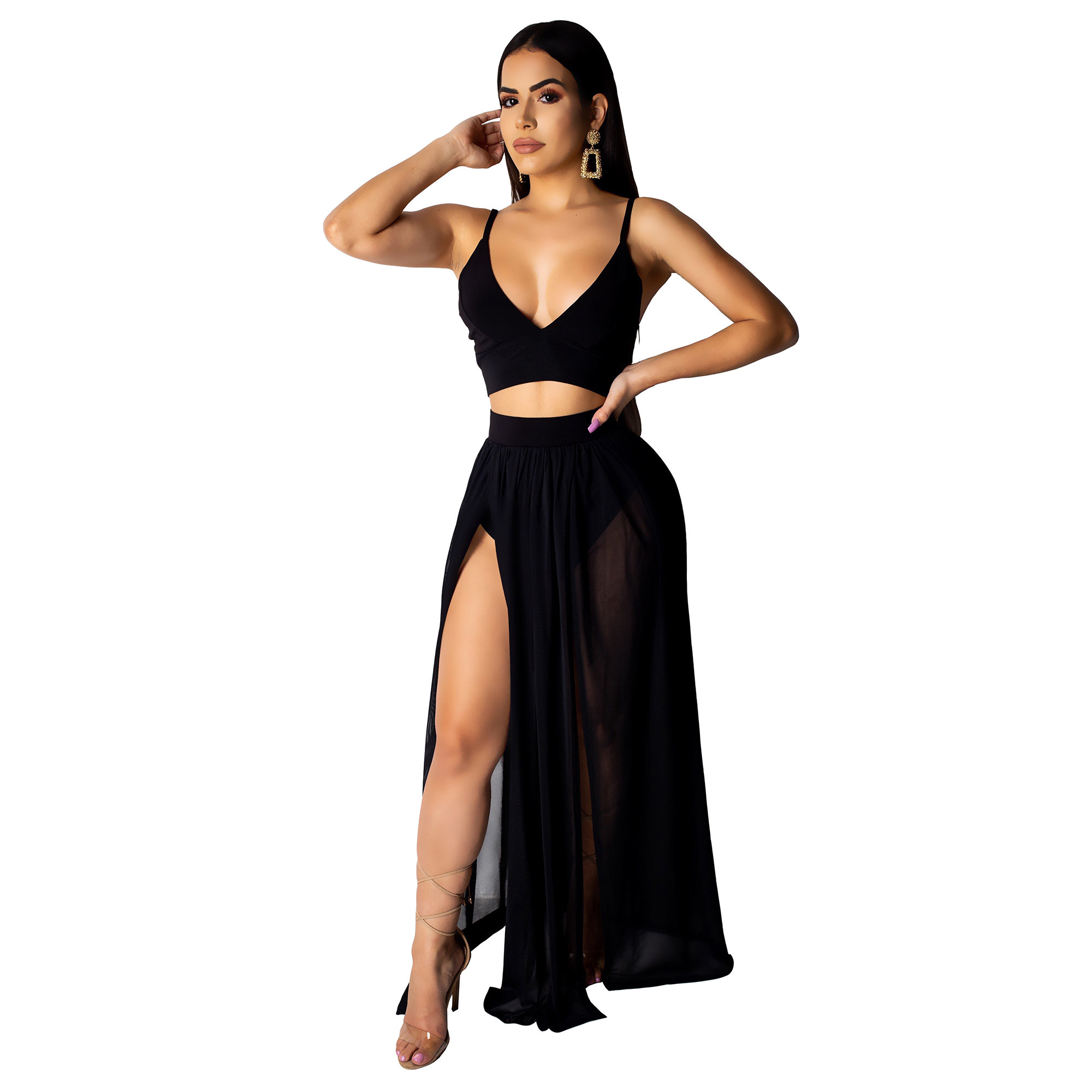 Sexy Straps Crop Top and Slit Maxi Skirt