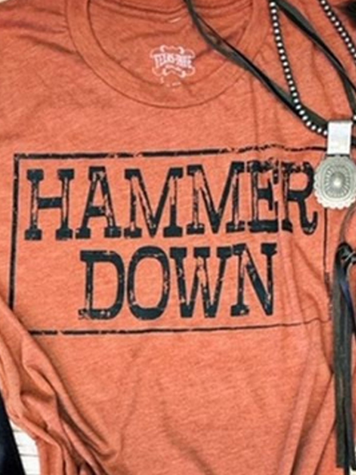 Red Round Neck Casual Letter Cotton-Blend Shirts & Tops