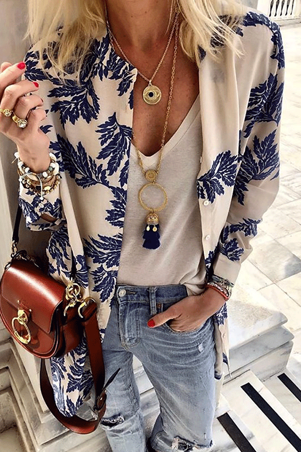 Casual Broken Flower Printing Long-Sleeved Cardigan