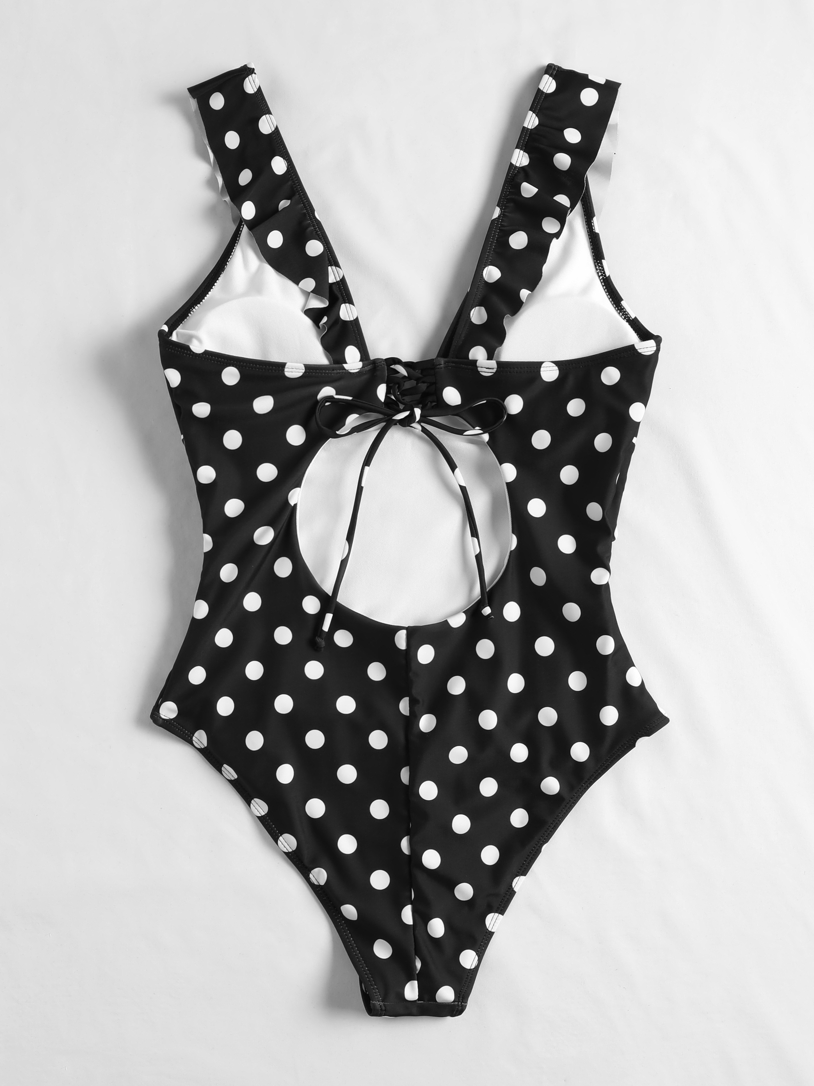 Polka Dot Print Plunge One-Piece Swimsui