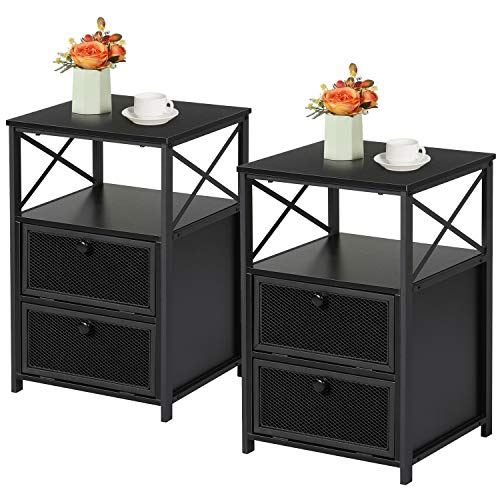 Modern Nightstands w/ Flip Drawers for Living Room, Bedroom & Lounge/Set of 2