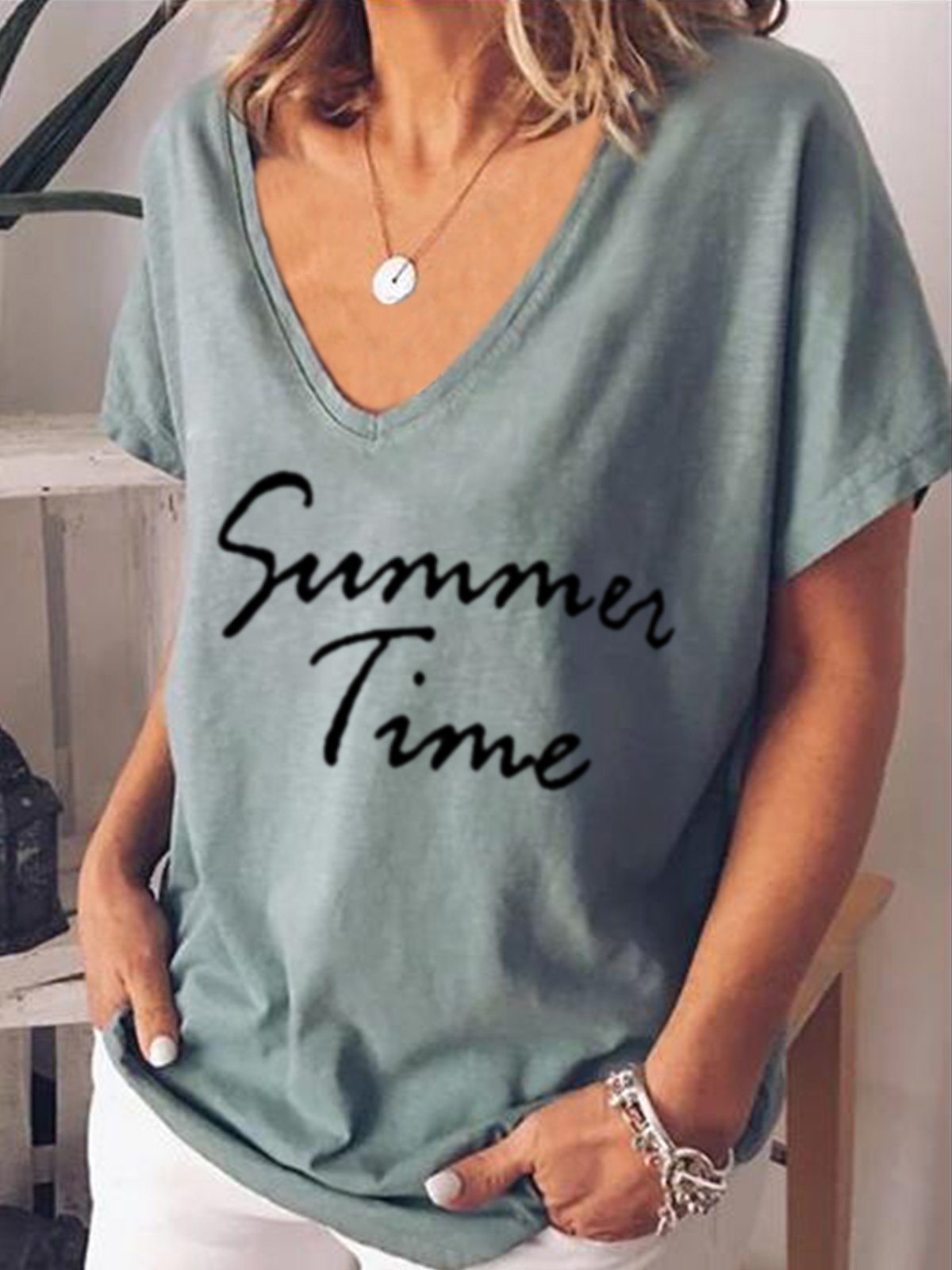 V Neck Short Sleeve Printed Shirts & Tops