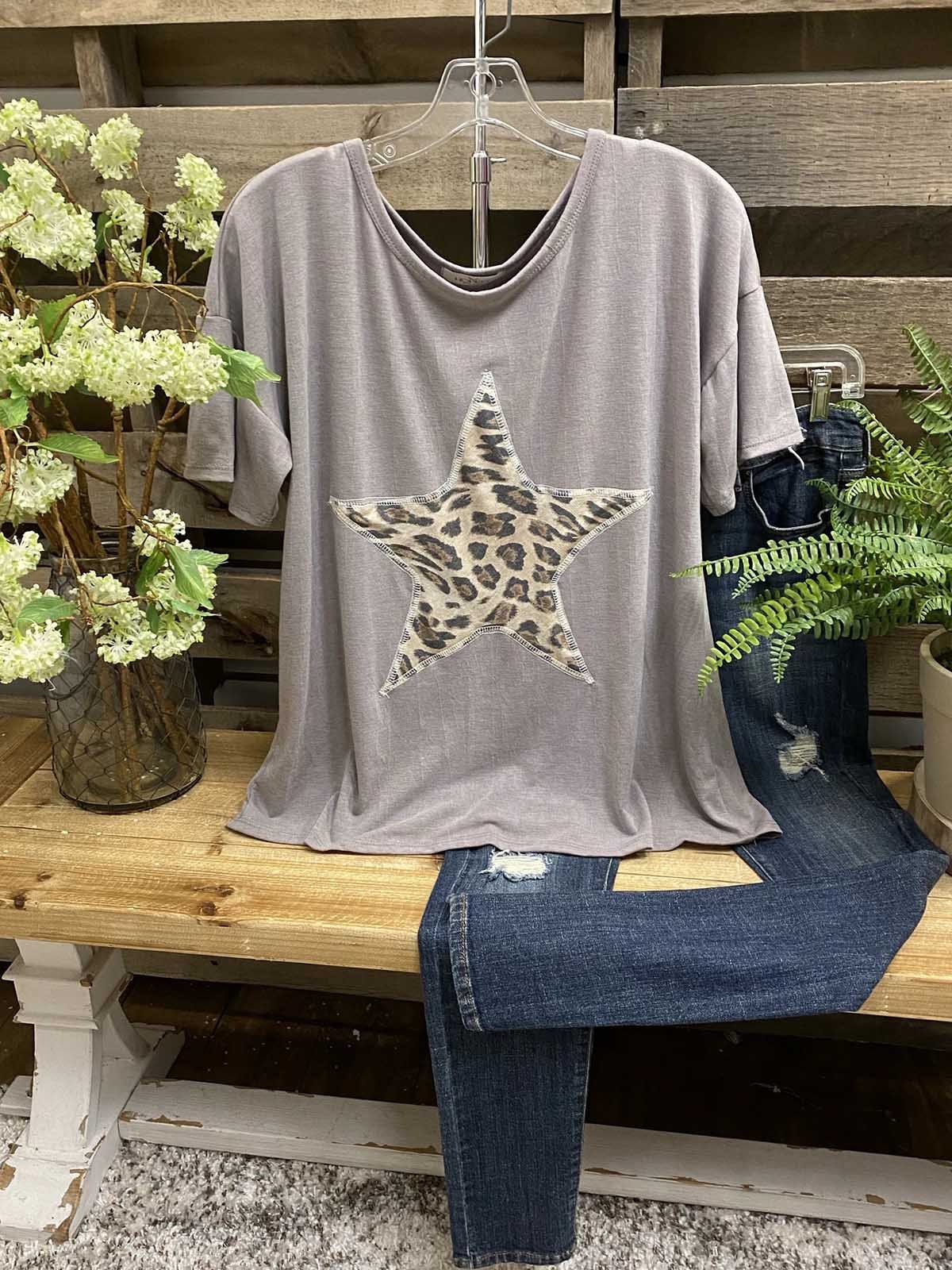 Gray Casual Leopard Shirts & Tops
