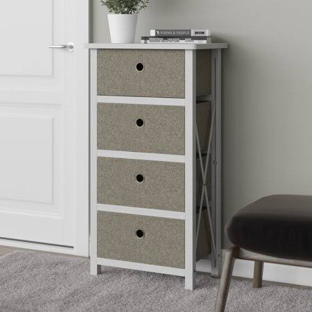 Rest Haven 4 Drawer Fabric Storage Chest, White and Oat