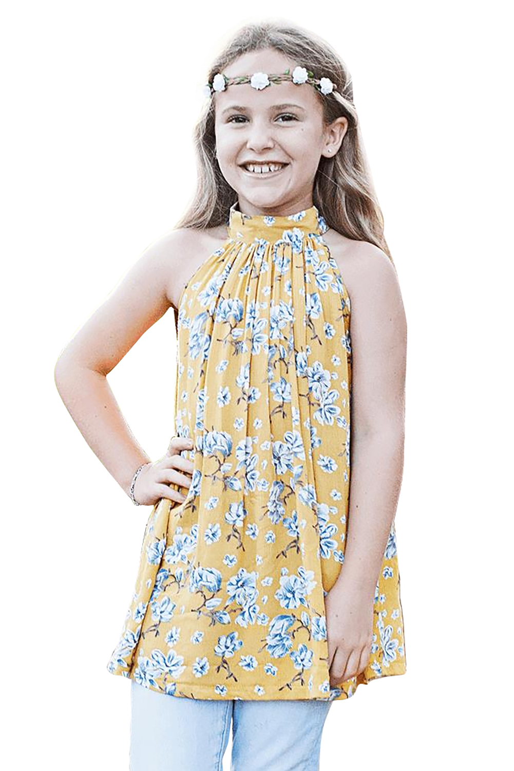 Yellow Little Girls Floral A-line Blouse