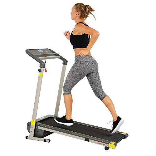 Sunny Health & Fitness Folding Compact Motorized Treadmill – LCD Display, Shock Absorption
