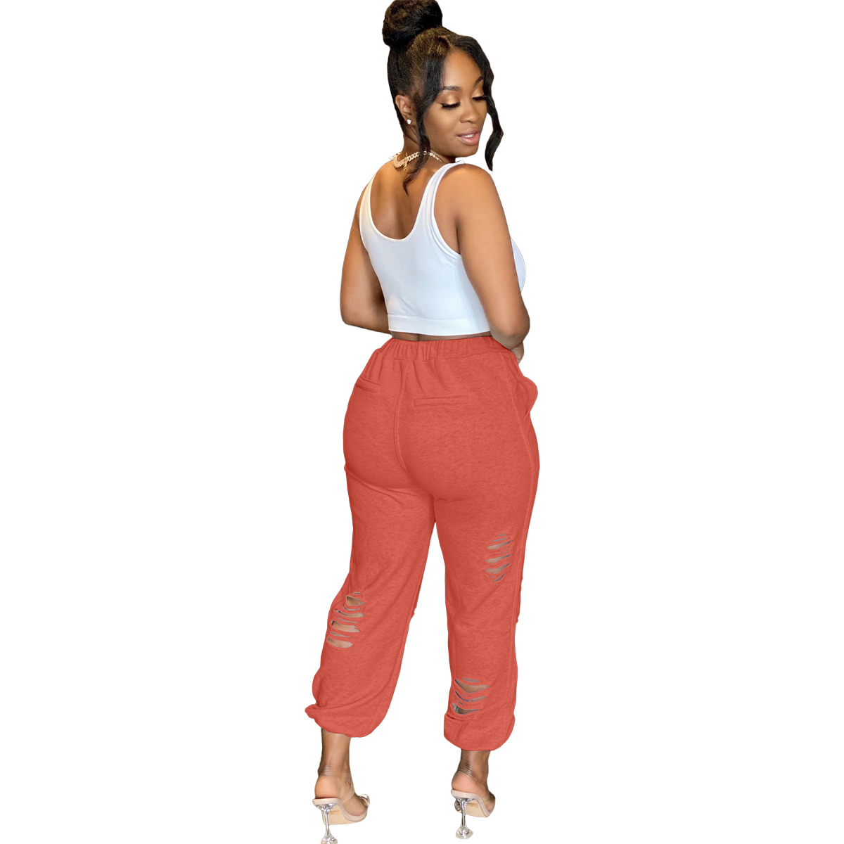 Autumn Casual Ripped Drawstrings Track Pants