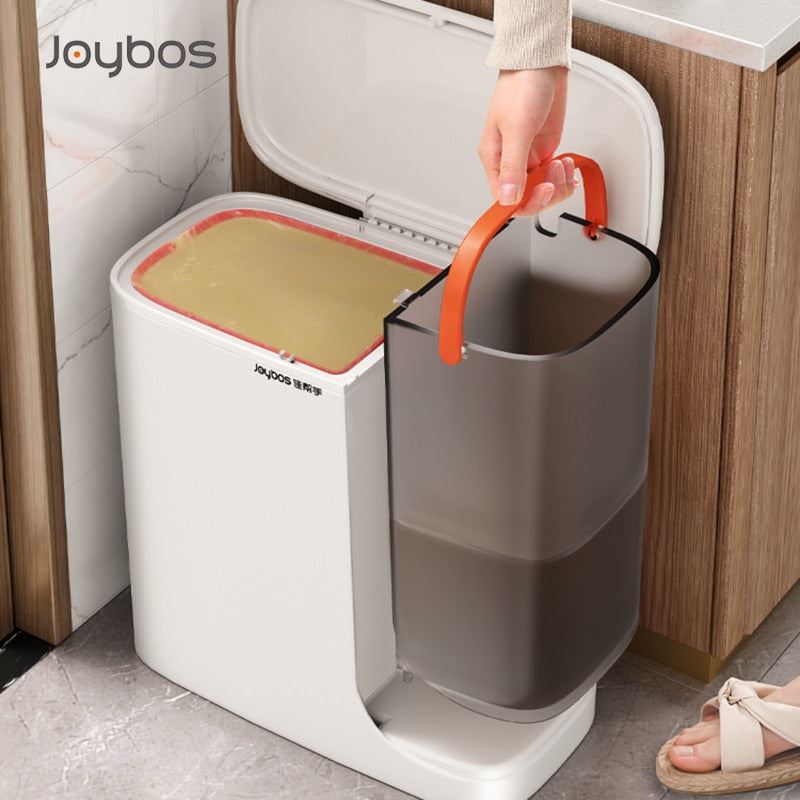Double Compartment Trash Can For Kitchen Segregation Recycling Garbage Basket Dustbin Food Rubbish