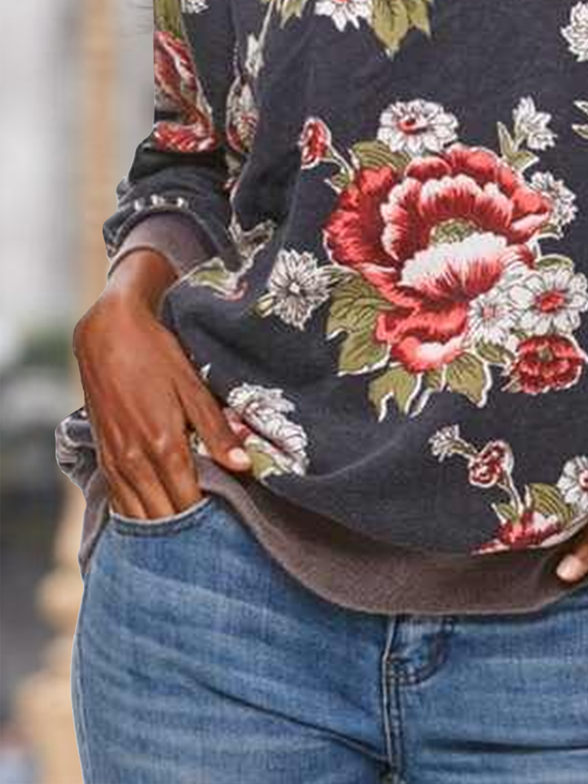 Long Sleeve Floral Printed Crew Neck Shirts & Tops