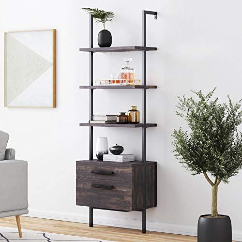 Stella Round Modern Nesting Coffee Set of 2 w/ Wood Drawers & Steel Frame/3-Shelf