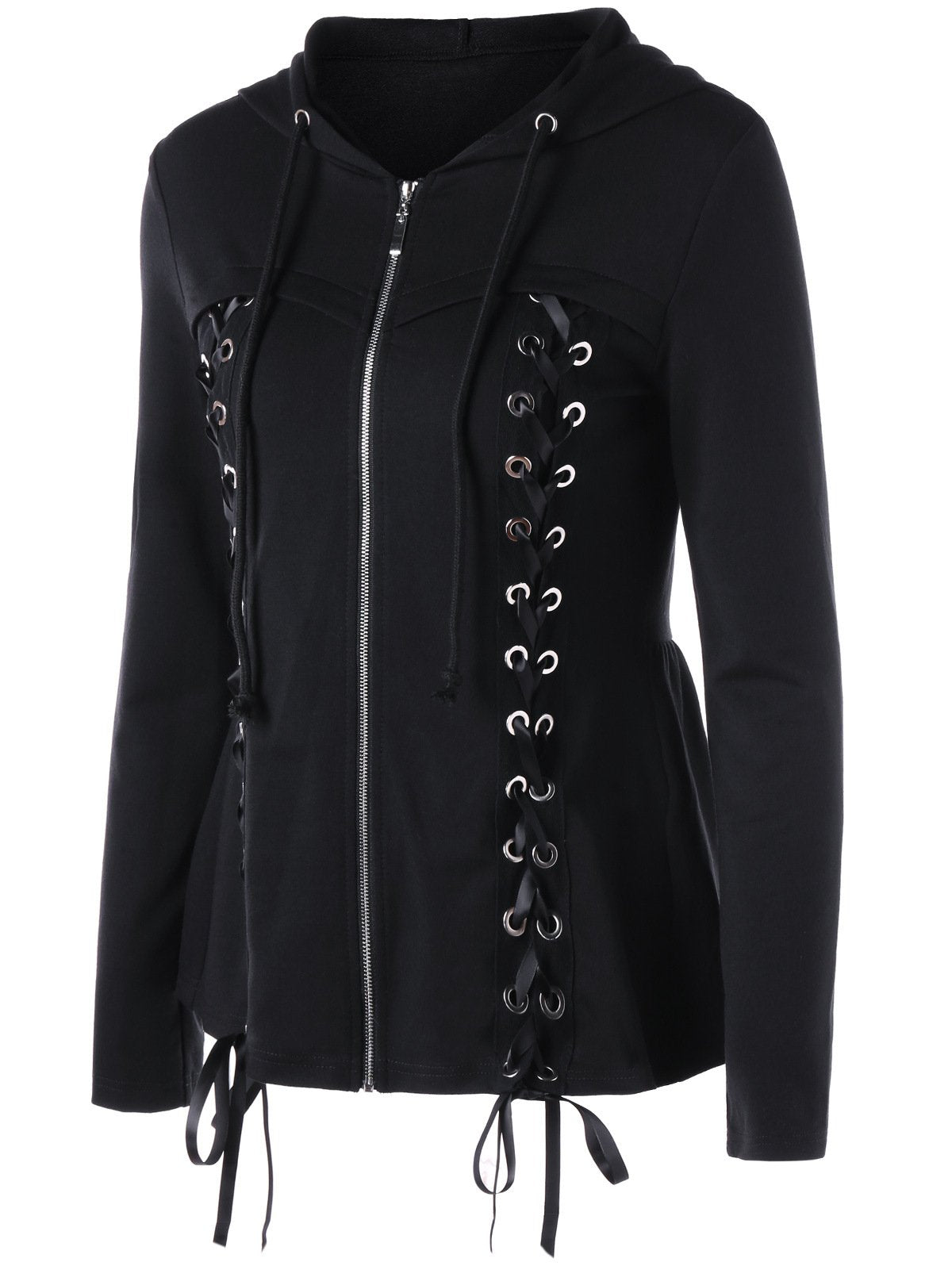 Criss-cross Lace Hoodie Vintage Cotton Appliqued Coat