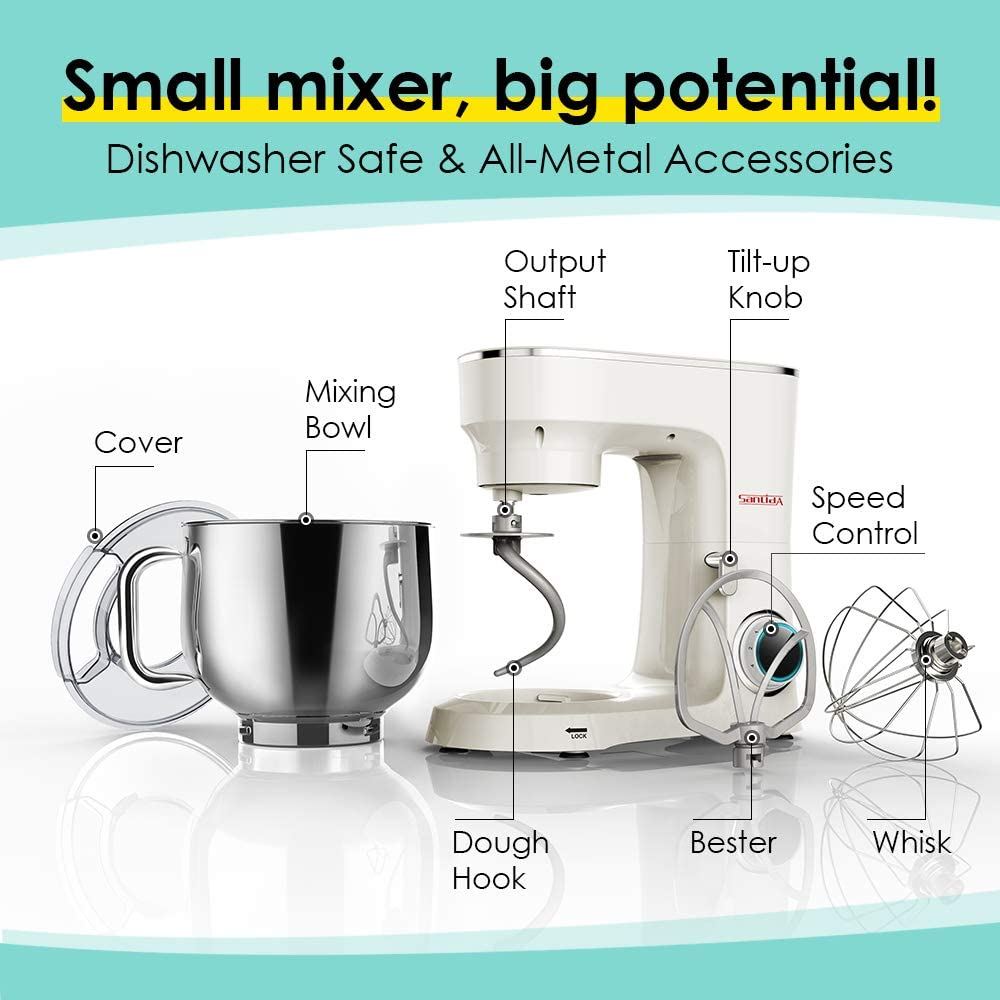 9.5 Qt. Electric Kitchen Mixer with Dishwasher-Safe Dough Hooks, Flat Beaters, 9.5QT / CREAM WHITE