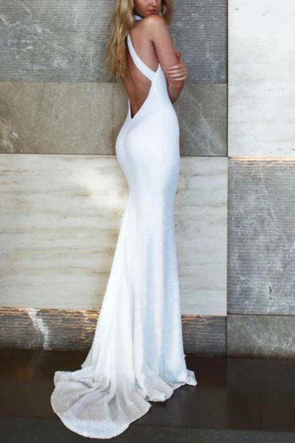 Fashion Bare Back   Sleeveless Evening Dress