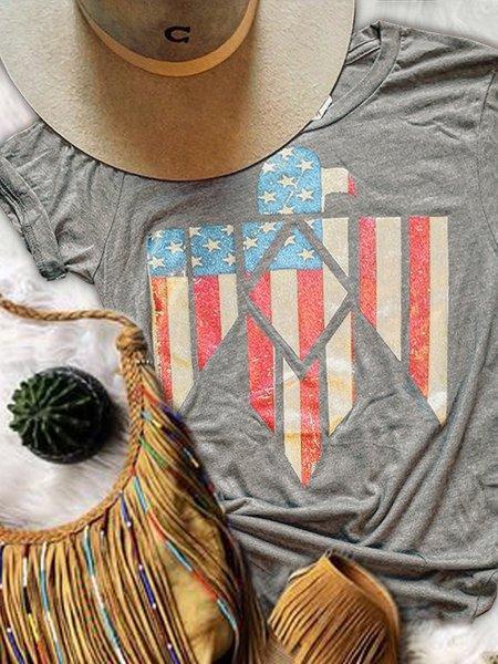 Gray Green Vintage Shift Cotton Short Sleeve Shirts & Tops