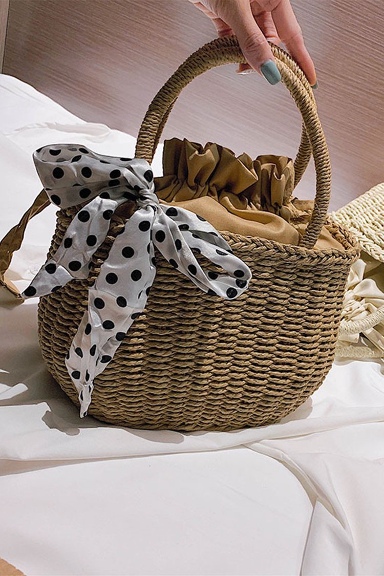 Women's Summer Beach  Woven Straw Pull Rope Handbag