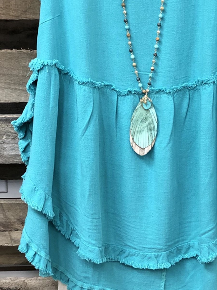 Aqua Blue Crew Neck Casual Shirts & Tops