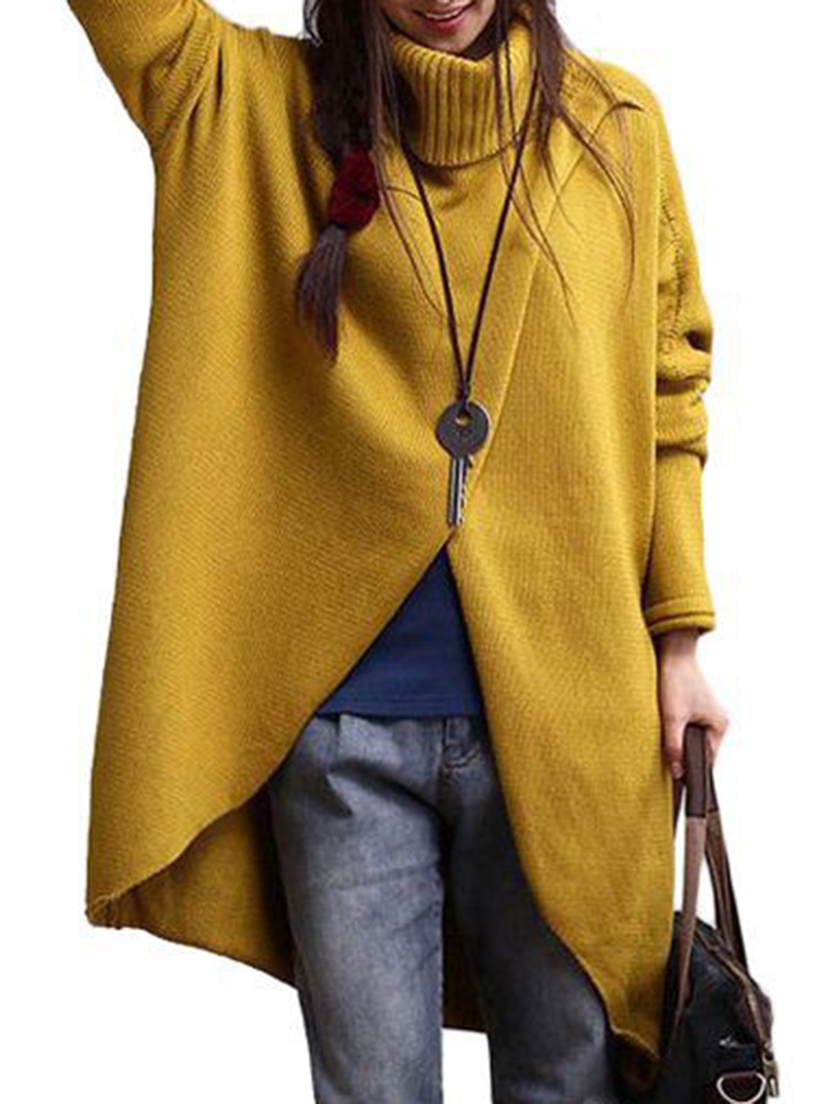 Casual Turtleneck Asymmetrical Long Sleeve Sweater