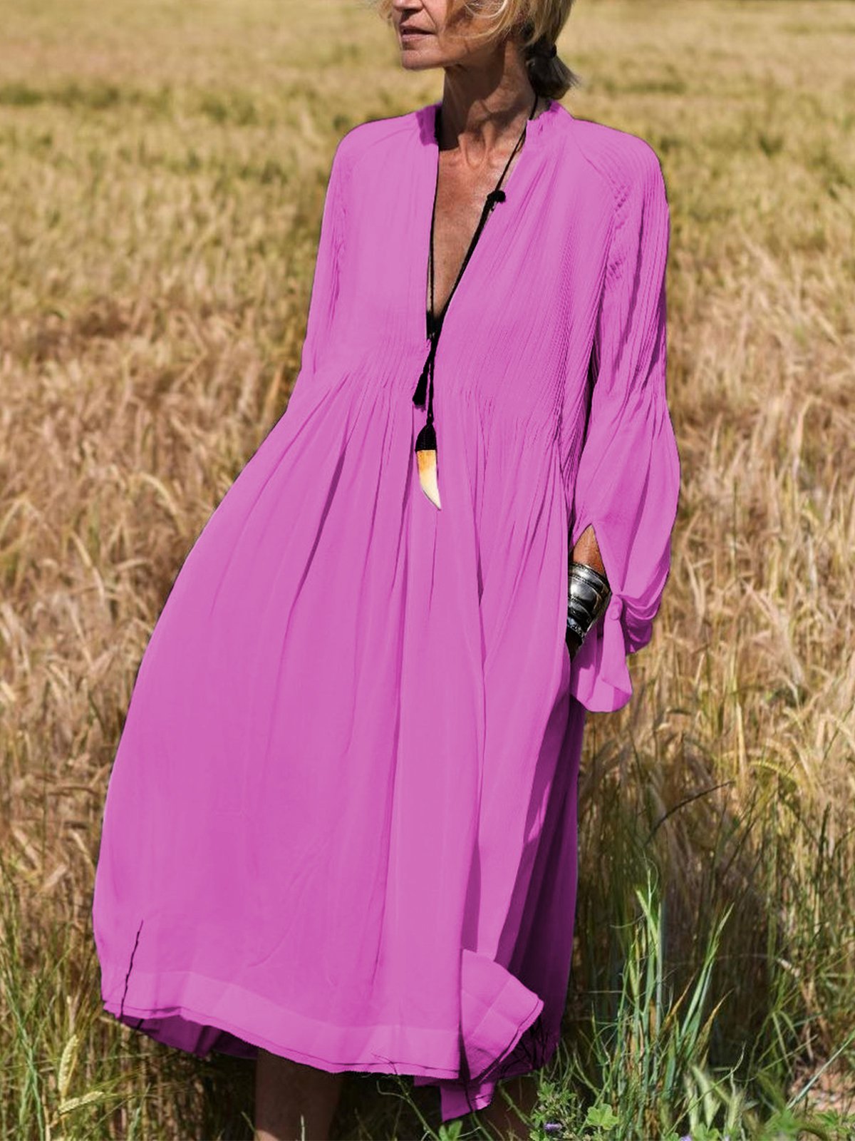 Long Sleeve Elegant V Neck Maxi Dresses