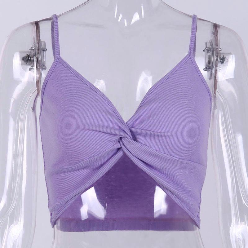 Solid Deep V-Neck Sleeveless Ladies Crop Sexy Tank Tops