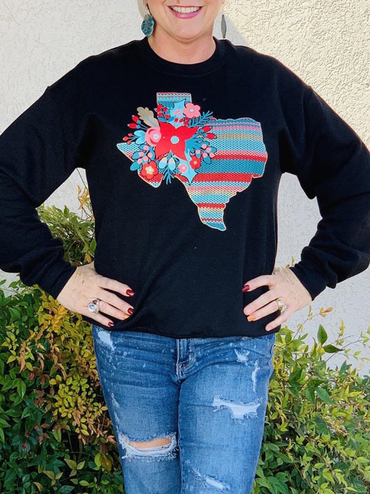 Printed Long Sleeve Crew Neck Floral Shirts & Tops