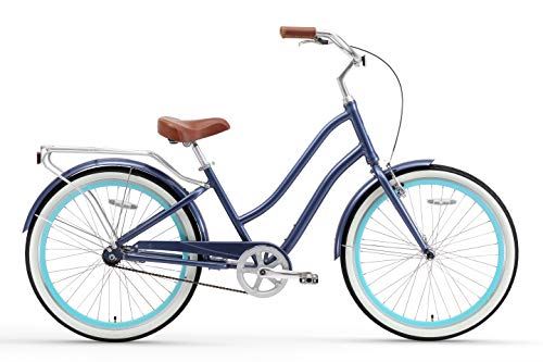 Cruiser Bicycle, 26��� Wheels and 17.5��� Frame, Navy with Brown Seat and Grips