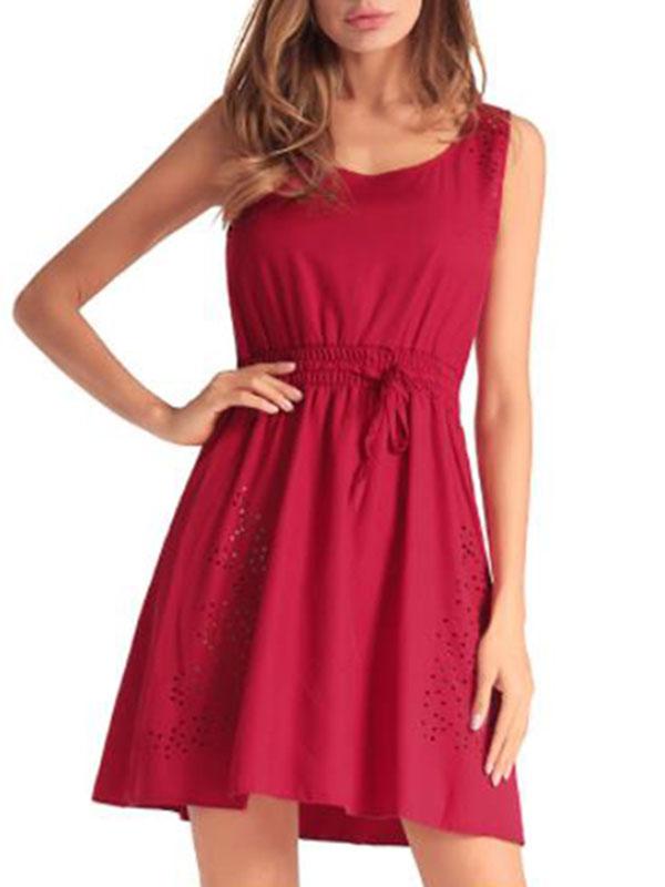 Solid Color Sleeveless Dress Sexy Short Skirt