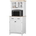 Freestanding Microwave Kitchen Cabinet with 2 Glass Door and Drawers