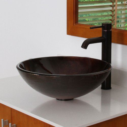 Dark Style Glass Vessel Sink & Oil Rubbed Bronze Single Lever Faucet Combo