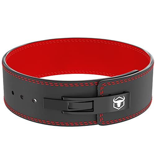 Powerlifting Belt/Weight Lifting Belt PRO – 13mm Lever Buckle – 4-inch Wide Suede Leather – Power Back Support for Weightlifting- Red & Black | X-Large