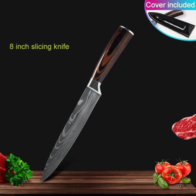 Kitchen knives Set Professional Chef Knives Stainless Steel Imitation Damascus Pattern Santoku Cleaver Slicing Utility Knives