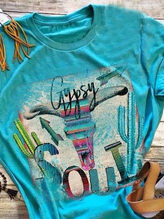 Blue Casual Short Sleeve Printed Shirts & Tops