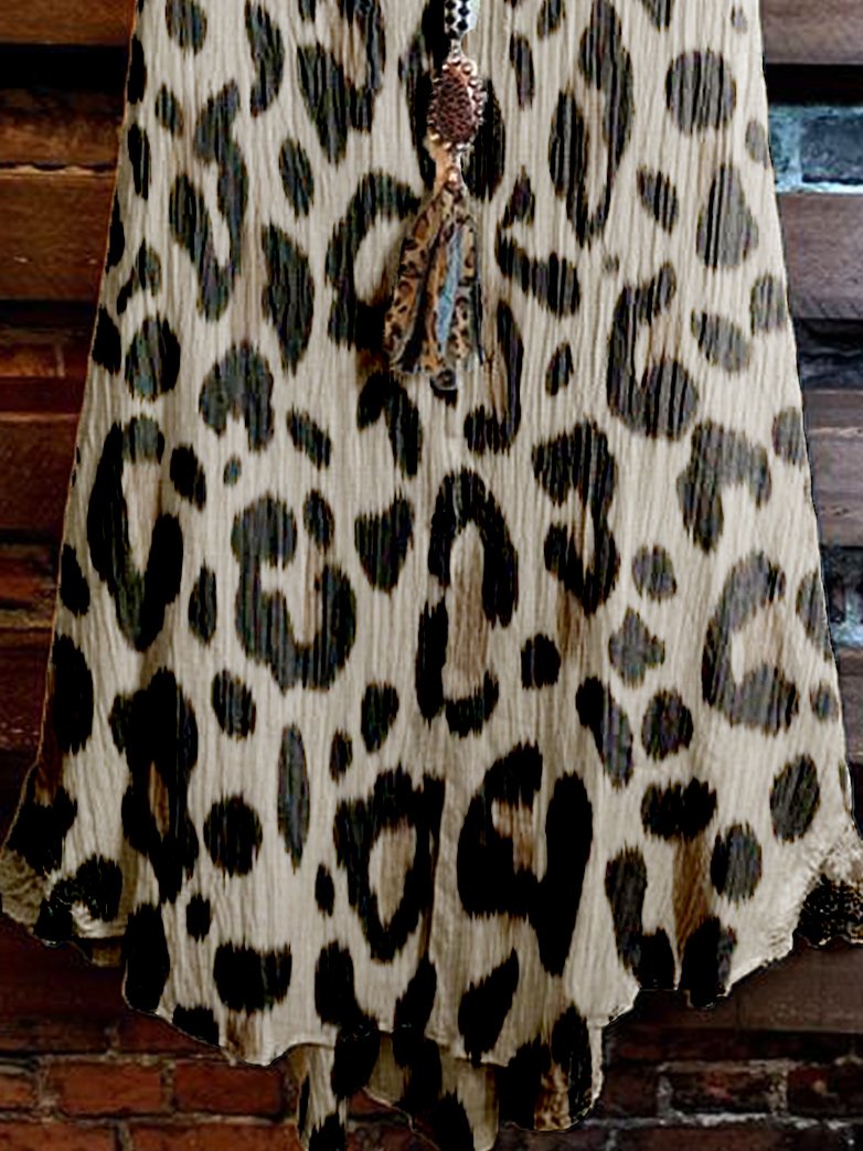 Cotton-Blend Leopard Cold Shoulder Shirts & Tops