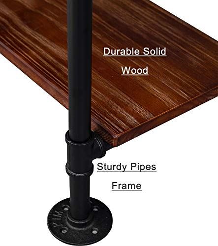 Industrial Pipe Hanging Wall Mounted clothes Rack with Natural Wood Base