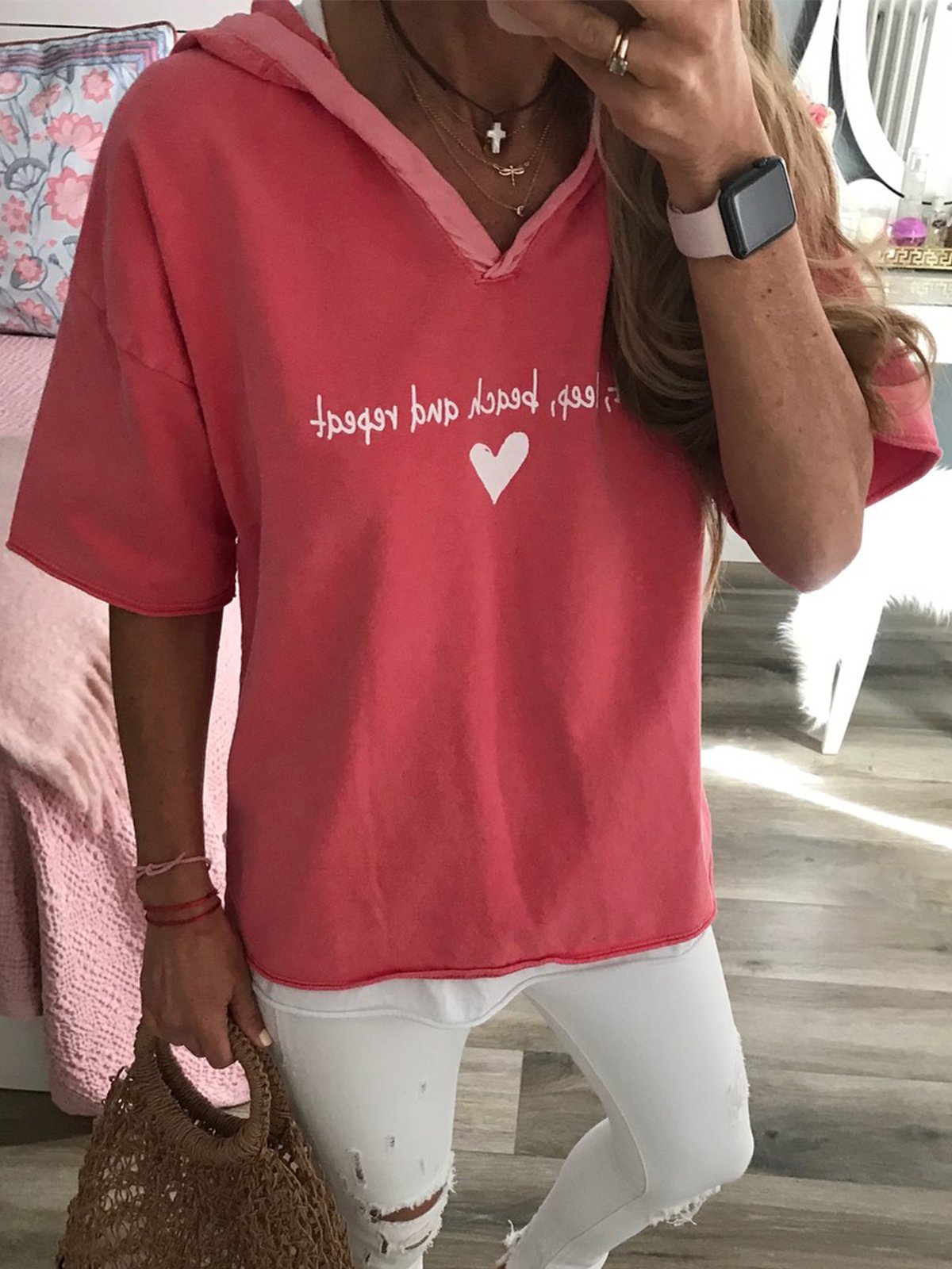 Short Sleeve Round Neck Cotton Casual Tops