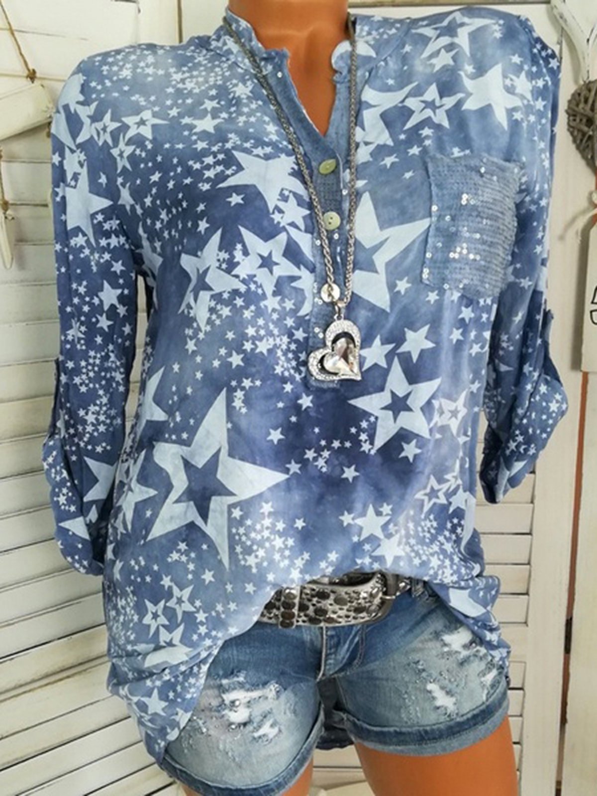Plus Size Star Print Long Sleeves Casual Shirts
