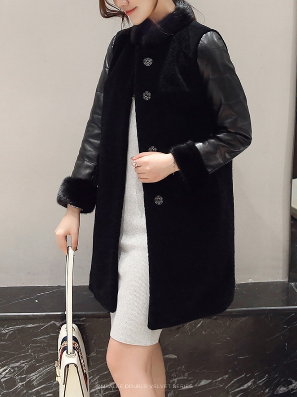 Warm Appliqued Stand Collar Vintage Bodycon Woolen Coat