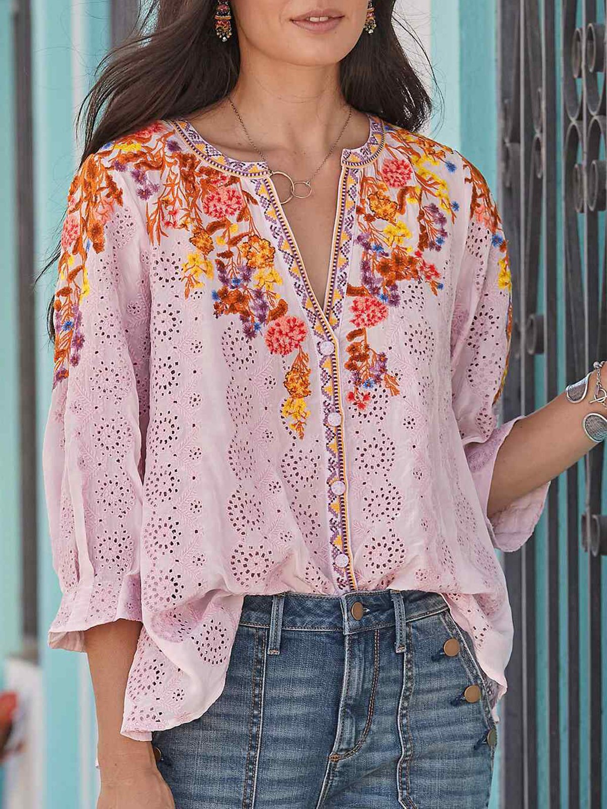 Shirt Collar 3/4 Sleeve Vintage Shirts & Tops