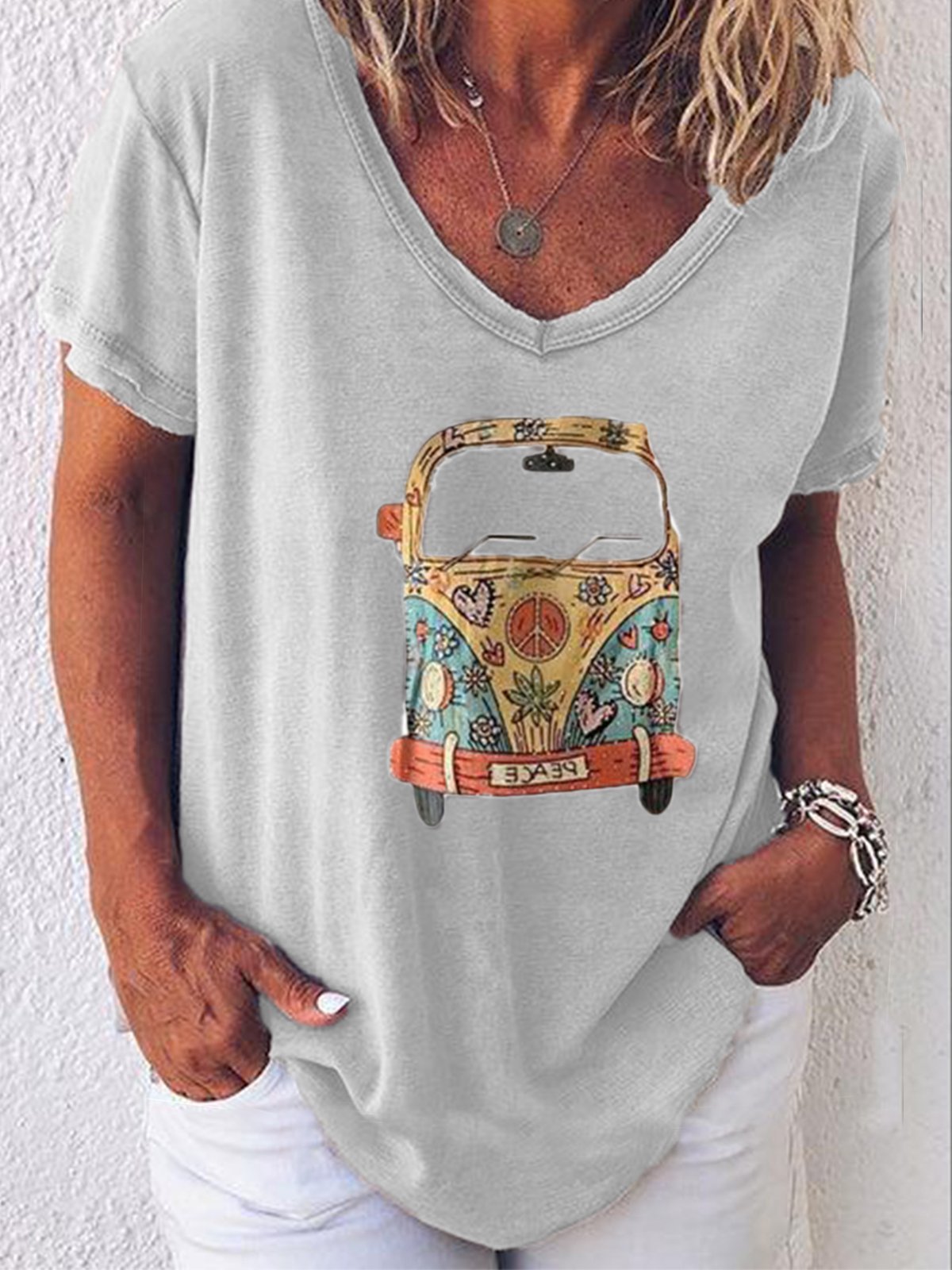 V Neck Casual Short Sleeve Shirts & Tops