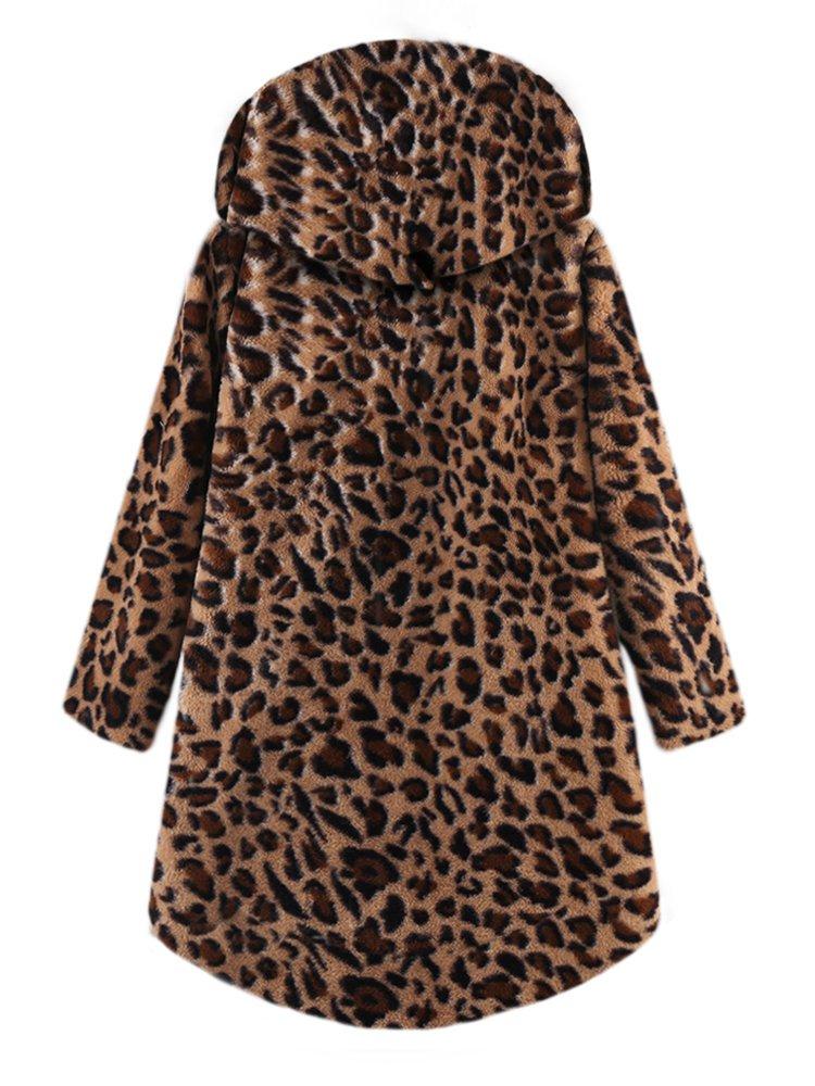 Warm Cozy Long Sleeve Vintage Leopard Print Teddy Bear Coats