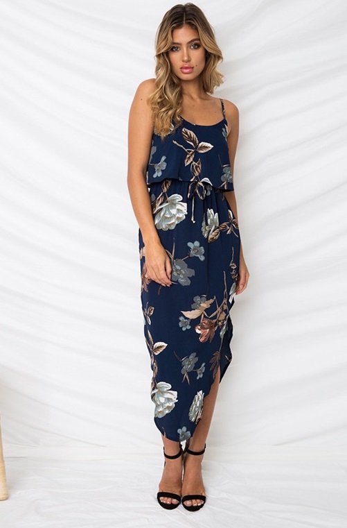 Floral Straps Irregular Long Dress