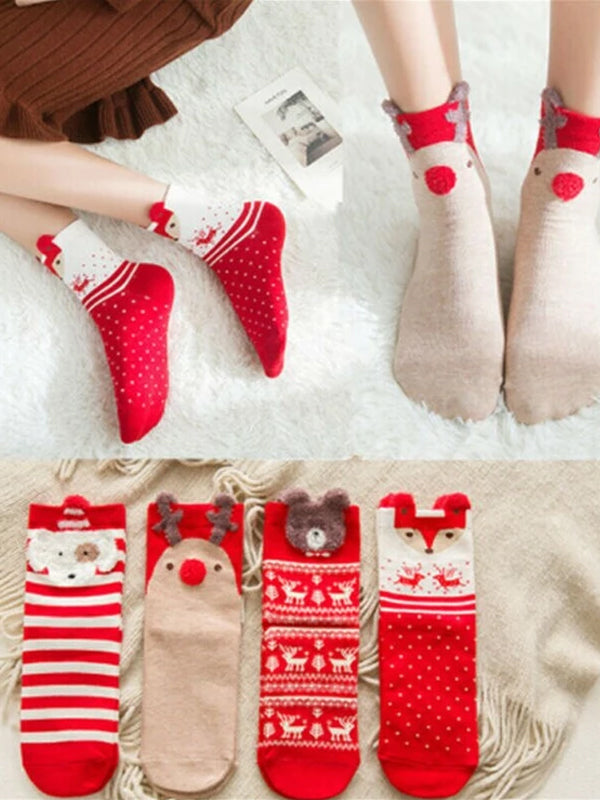 Christmas Socks Puppy Elk Fox Bear Santa Claus Gift Cotton Cartoon Keep Warm lady Socks