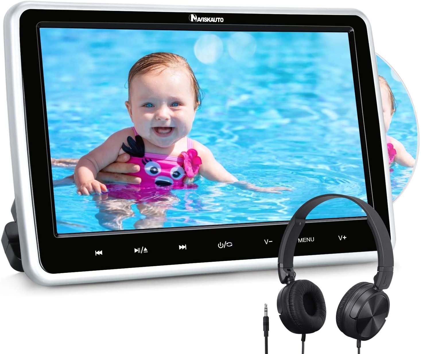 NAVISKAUTO 10.1” Car DVD Player with HDMI Input Headrest Mount