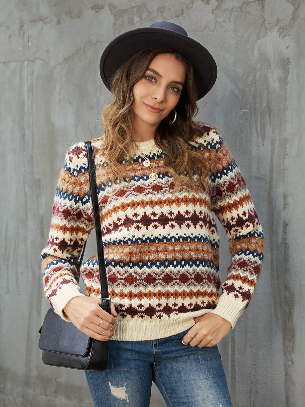 Apricot Long Sleeve Casual Sweater